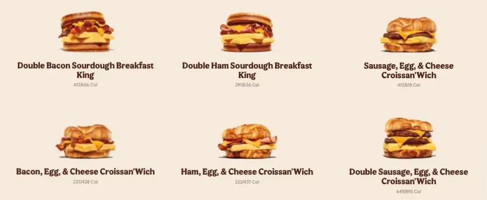Burger King Breakfast Entrees Menu