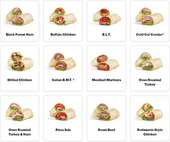 Subway Wraps Menu