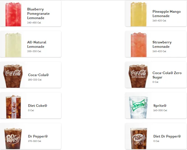 Wendy's Beverages Menu