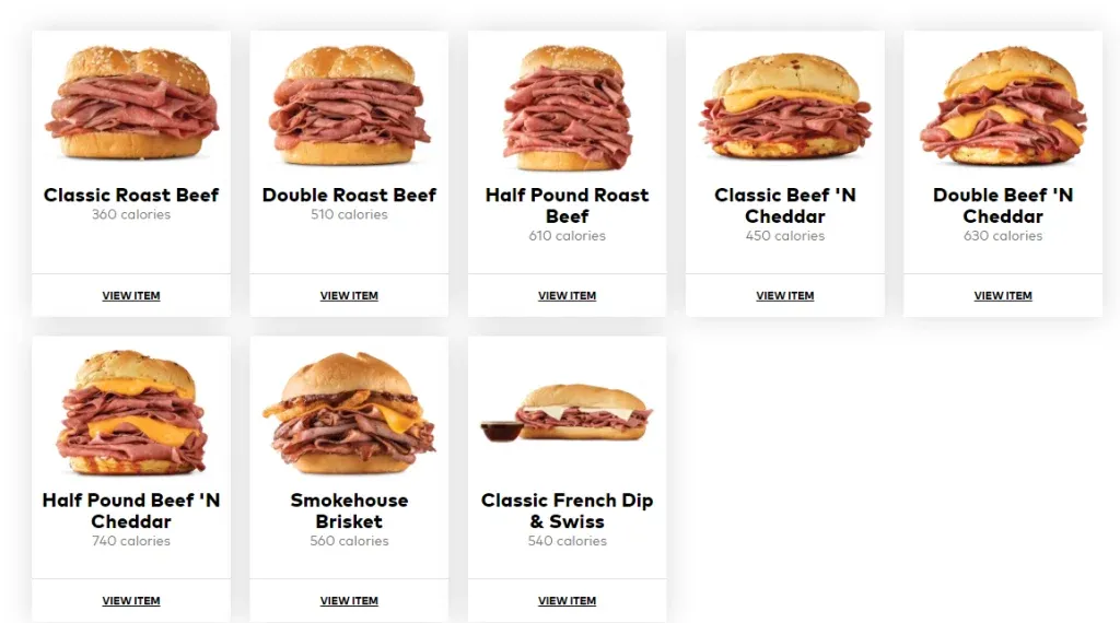 Arby's Slow Roasted Beef Menu