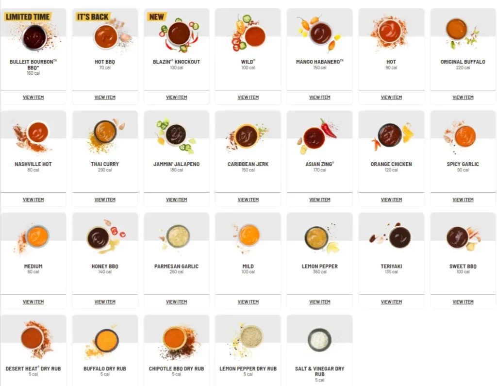 Buffalo Wild Wings Side Sauces Menu