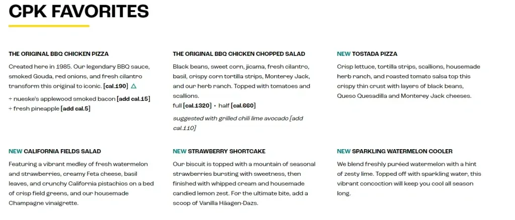 CPK Favorites Menu