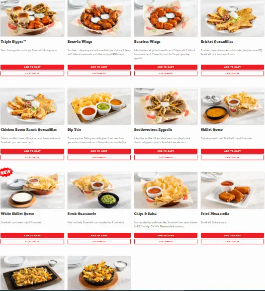 Chili's Appetizers Menu