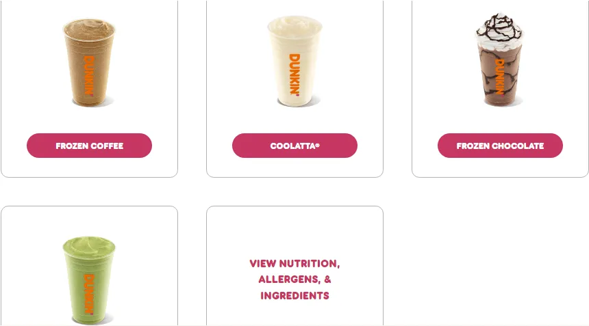 Dunkin Donuts Frozen Drinks Menu