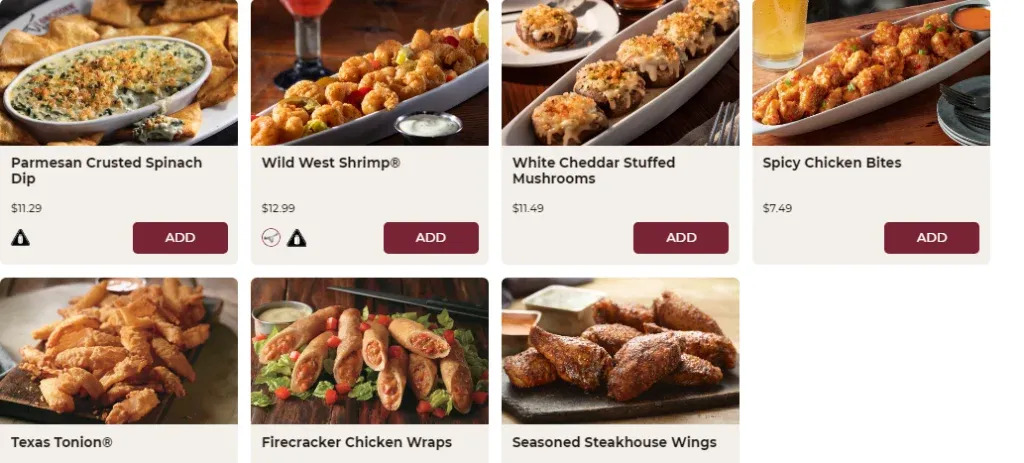 LongHorn Steakhouse Bold Beginnings Menu