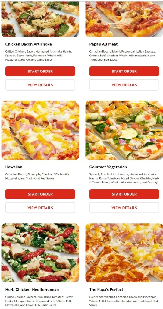 Papa Murphy's Gourmet Delite Pizza Menu